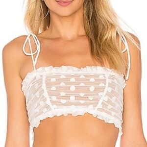 MAJORELLE Top Sawyer Mesh Polka Dot Womens XL Cami Crop Ties Nude White Ruched